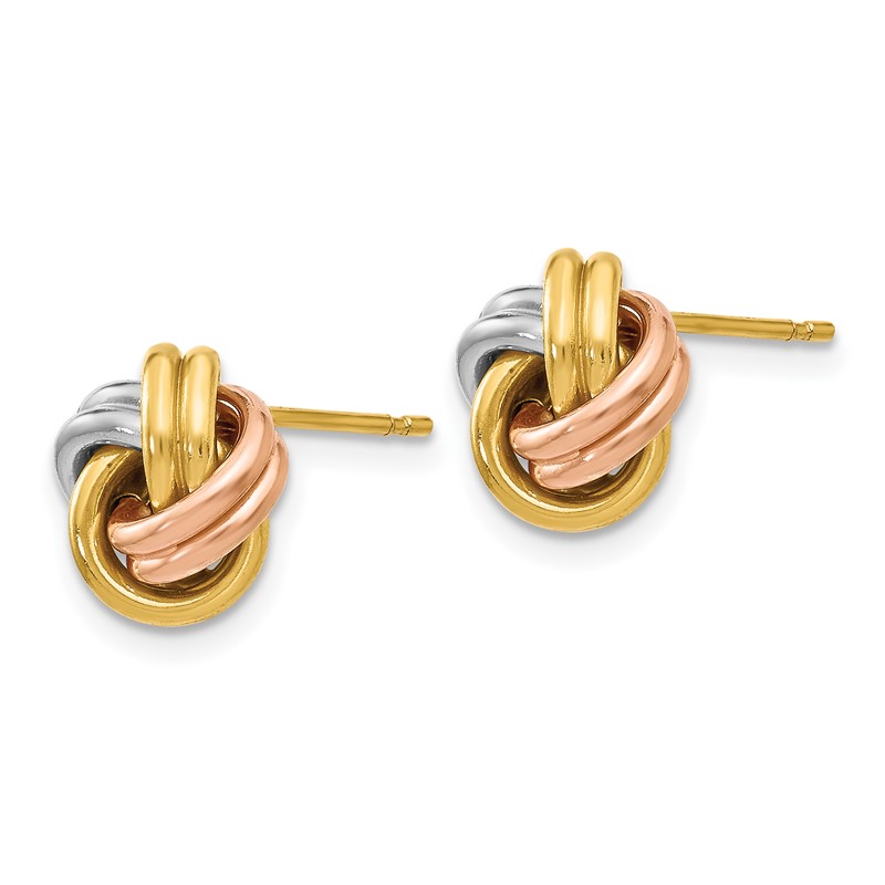 14K with White Rhodium and Rose Gold Plating Polished Love Knot Post Earrings