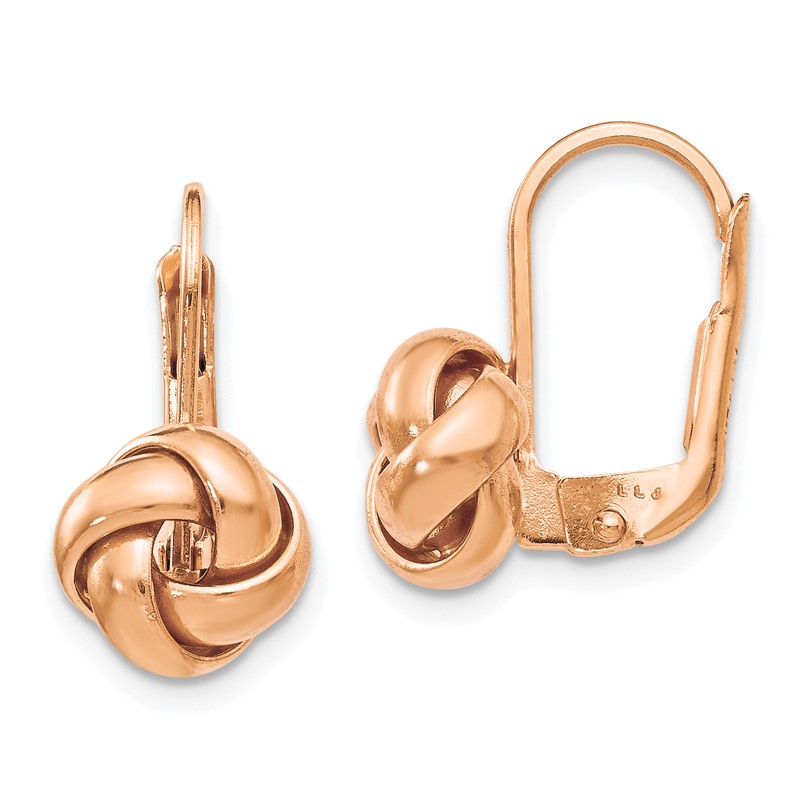 14K & Rose Gold Plated Polished Love Knot Leverback Earrings