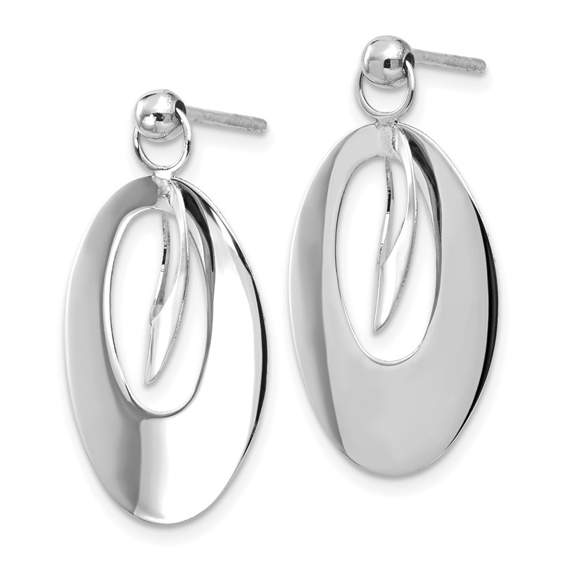 14K White Gold Pol and Scratch Finish Oval Reversible Post Earring