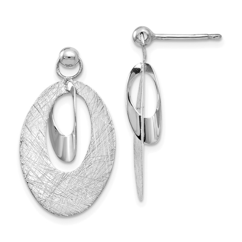 14K White Gold Pol and Scratch Finish Oval Reversible Post Earring