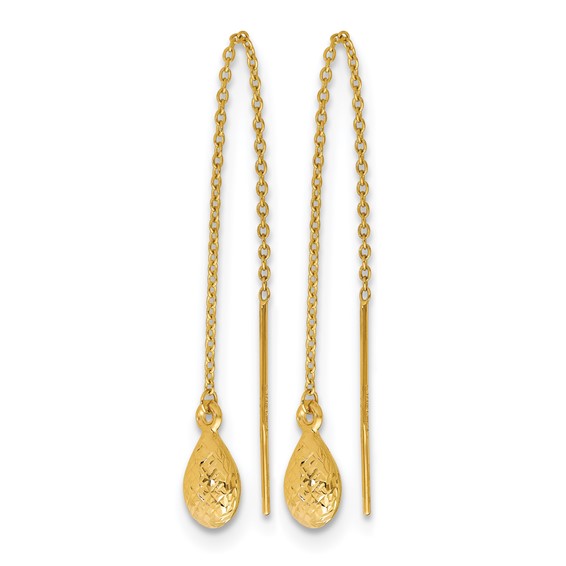 Leslie's 14K Polished and Textured Tear Drop Threader Earrings