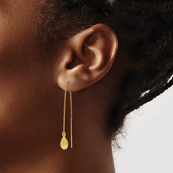 Leslie's 14K Polished and Textured Tear Drop Threader Earrings