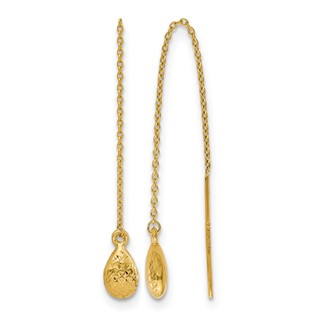Leslie's 14K Polished and Textured Tear Drop Threader Earrings