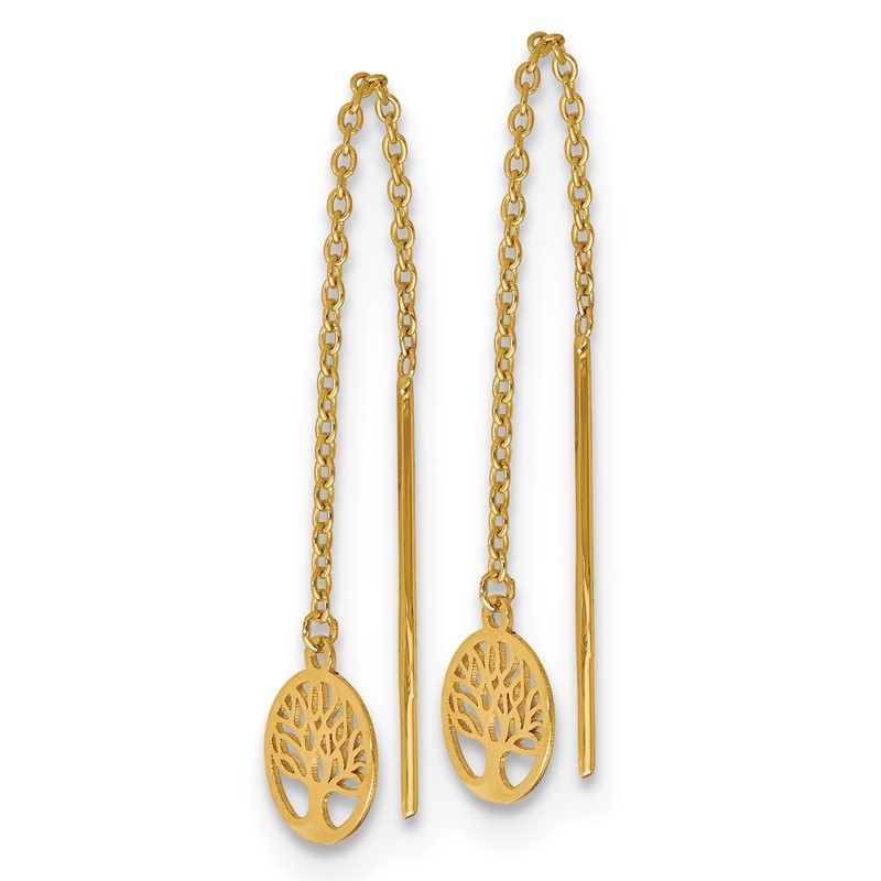 14K Polished Tree of Life Threader Earrings