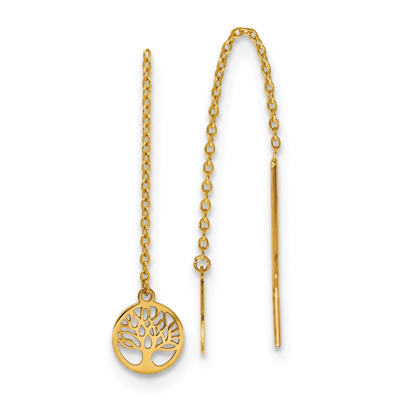 14K Polished Tree of Life Threader Earrings