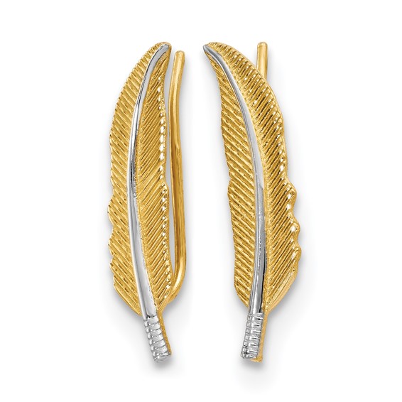 Leslie's 14K w/Rhodium Polished Feather Ear Climber Earrings