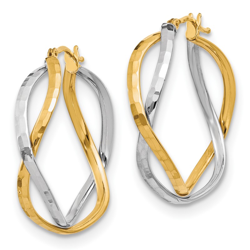 14K with Rhodium Polished Criss Cross Hoop Earrings