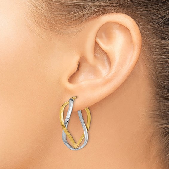 Leslie's 14K with Rhodium Polished Criss Cross Hoop Earrings