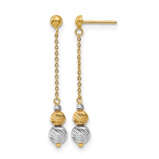 Leslie's 14K Two-tone Polished and Textured Dangle Earrings