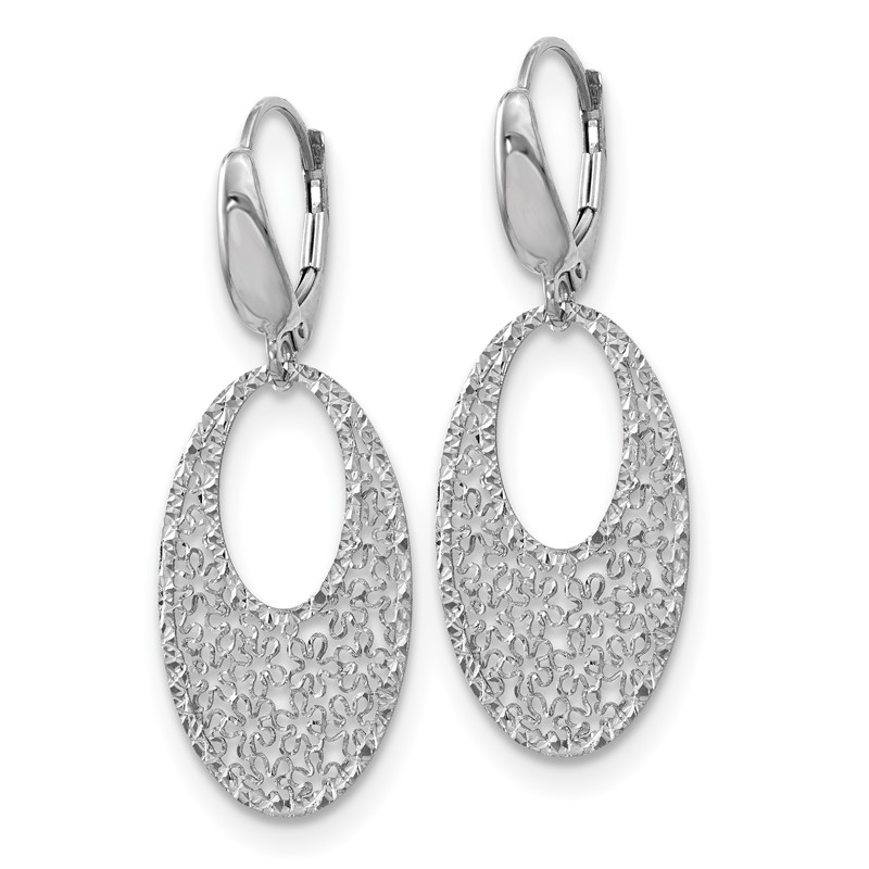 14K White Gold Polished and Textured Floral Leverback Earrings