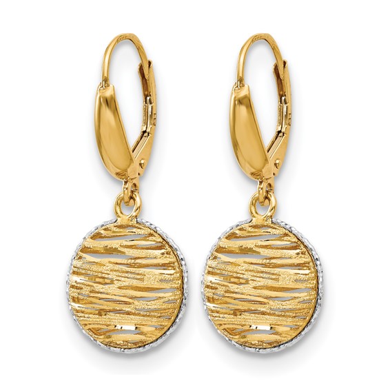 Leslie's 14K w/Rhodium Polished D/C Hollow Earrings