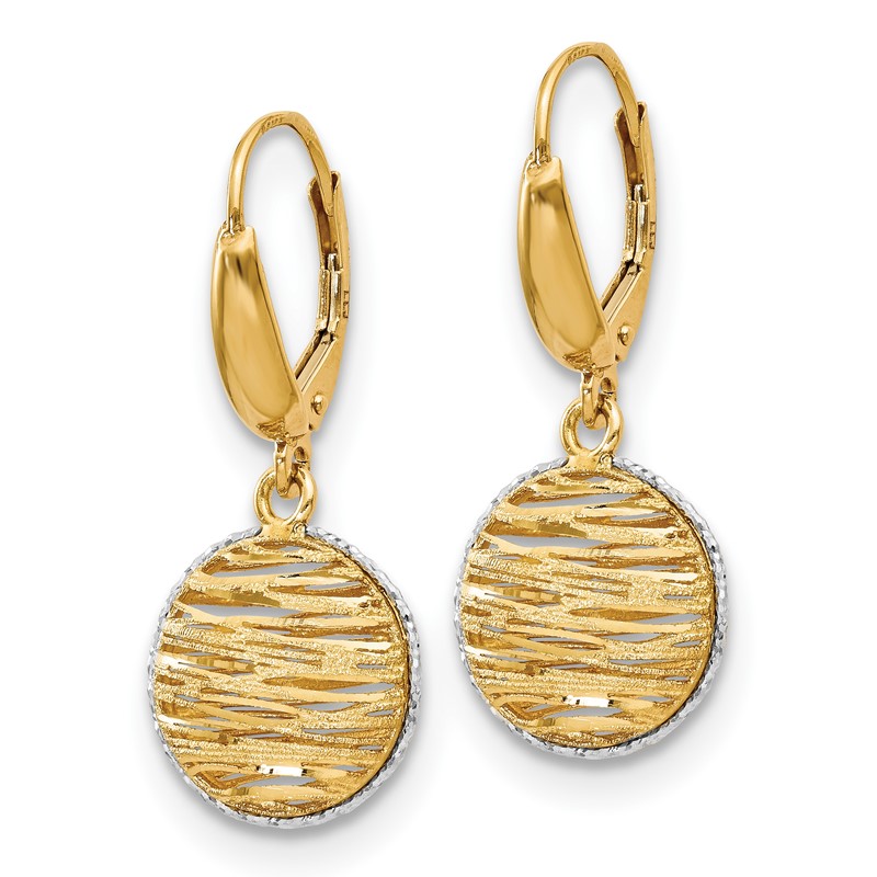 14K w/Rhodium Polished D/C Hollow Earrings