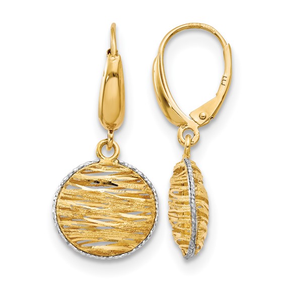 Leslie's 14K w/Rhodium Polished D/C Hollow Earrings