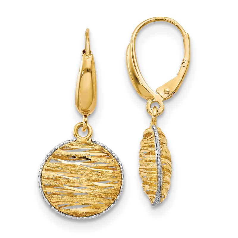 14K w/Rhodium Polished D/C Hollow Earrings