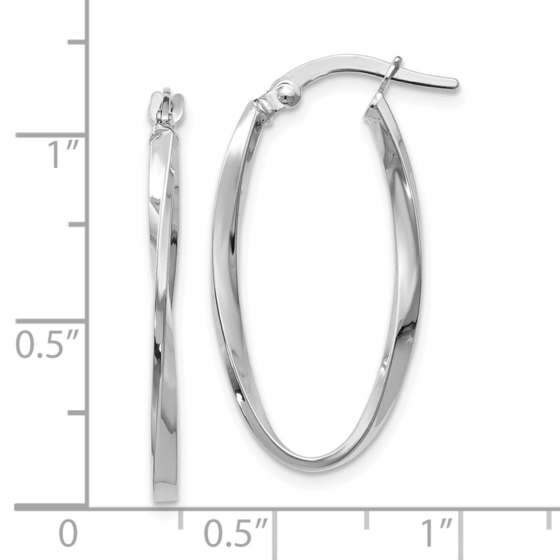 14K White Gold Twisted Oval Hoop Earrings