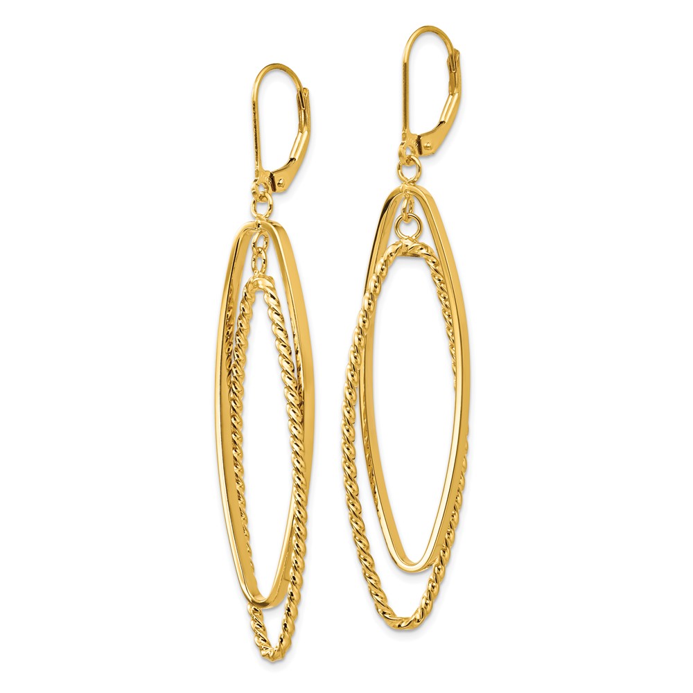 14k 14kt Yellow Gold Polished Textured Leverback Dangle Earrings 62 mm ...