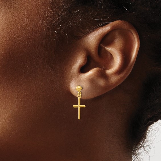 Leslie's Gold Polished Dangle Cross Post Earrings