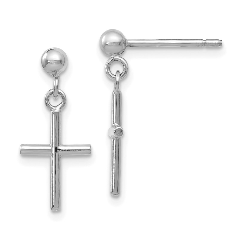 14K White Gold Cross Post Drop Earrings