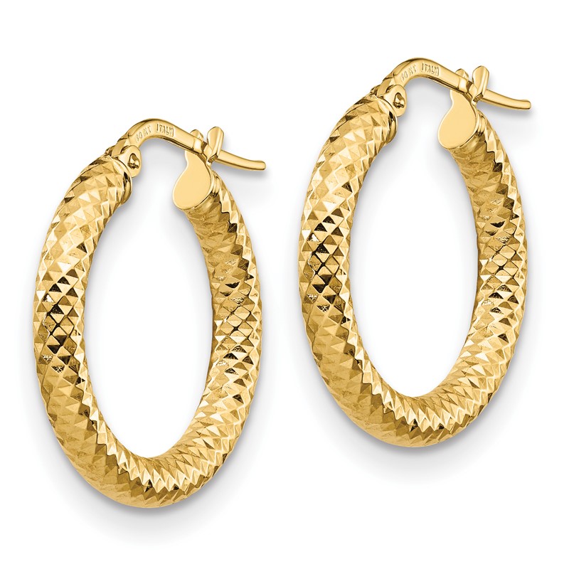 14K 3x20 D/C Round Hoop Earrings