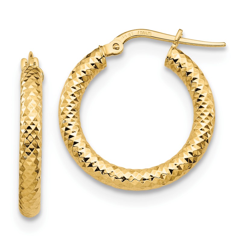 14K 3x20 D/C Round Hoop Earrings