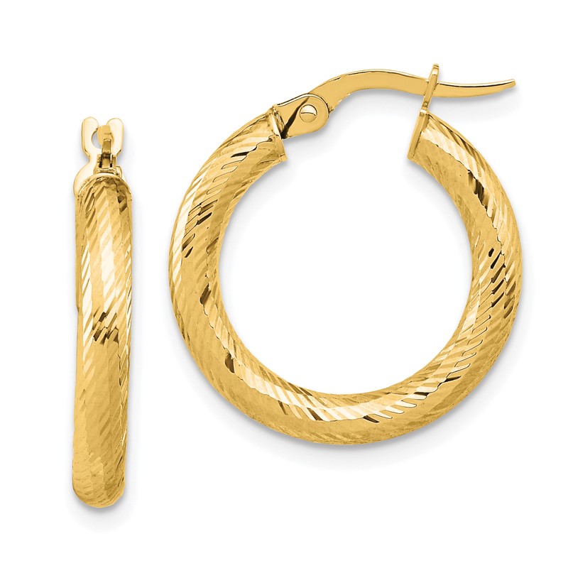 14K 3x15 D/C Round Hoop Earrings