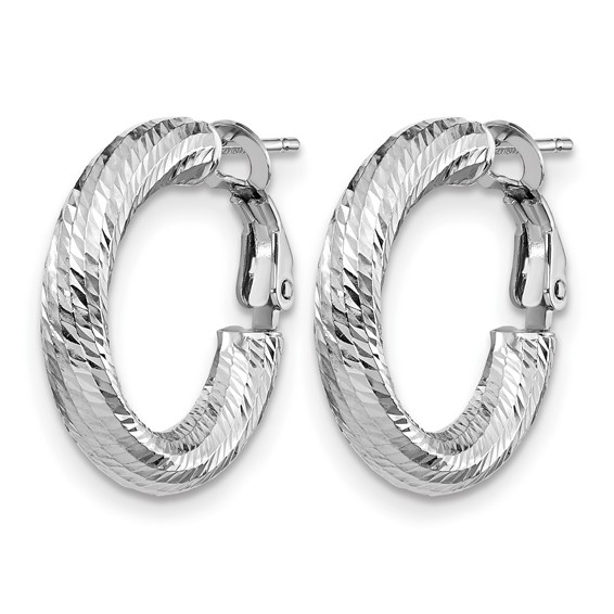 Leslie's 14K 4x15 White Gold D/C Round Omega Back Hoop Earrings