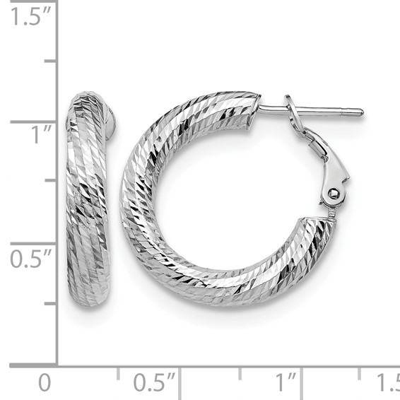Leslie's 14K 4x15 White Gold D/C Round Omega Back Hoop Earrings