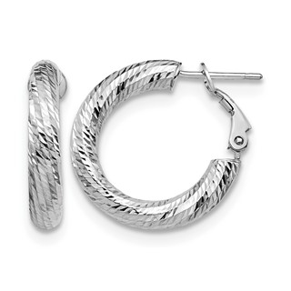 Leslie's 14K 4x15 White Gold D/C Round Omega Back Hoop Earrings