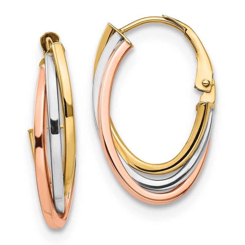 14K Tri-color Polished Hoop Earrings