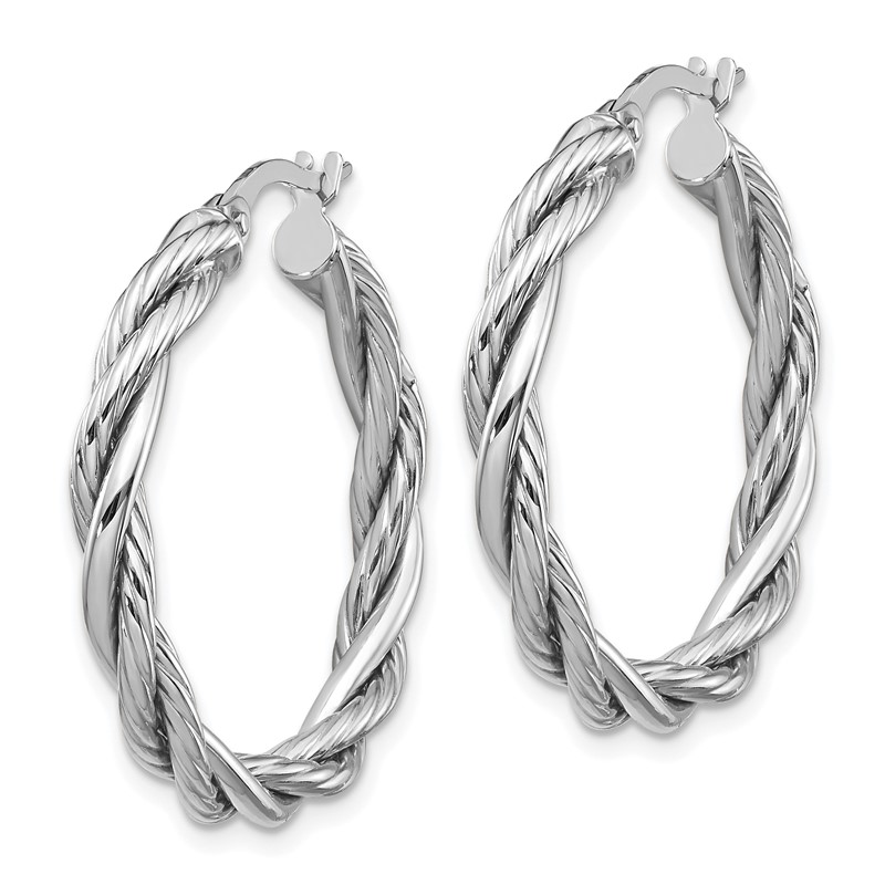14K w/White Rhodium Polished Twisted Hoop Earrings