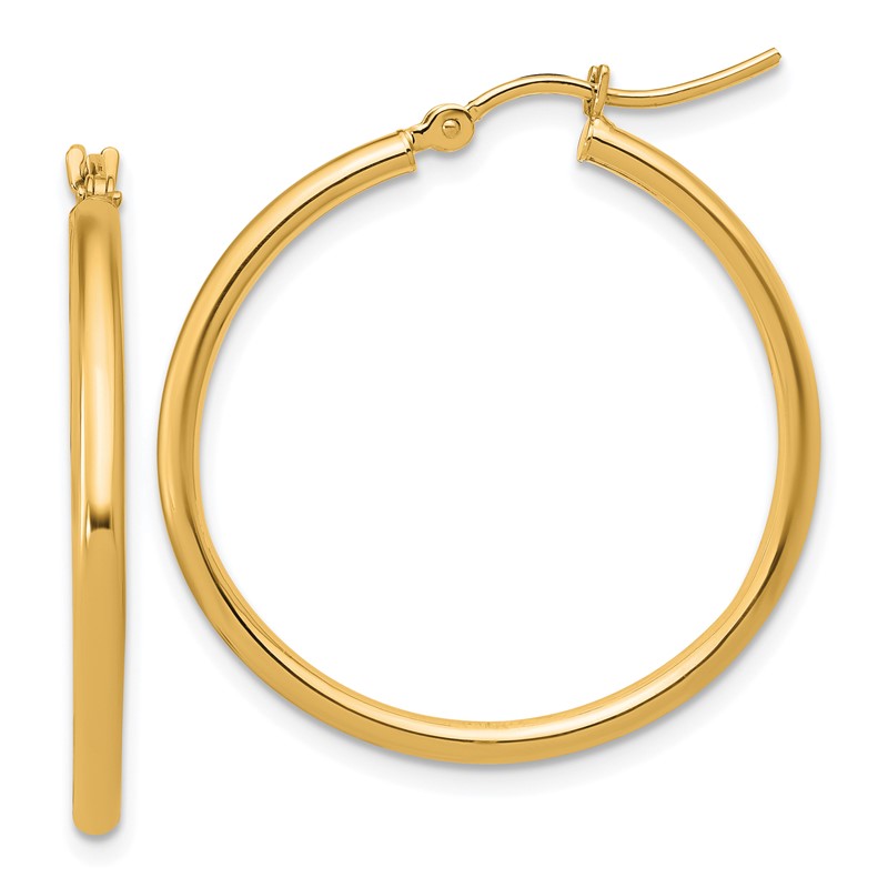 14K 2x30mm Polished Hoop Earrings