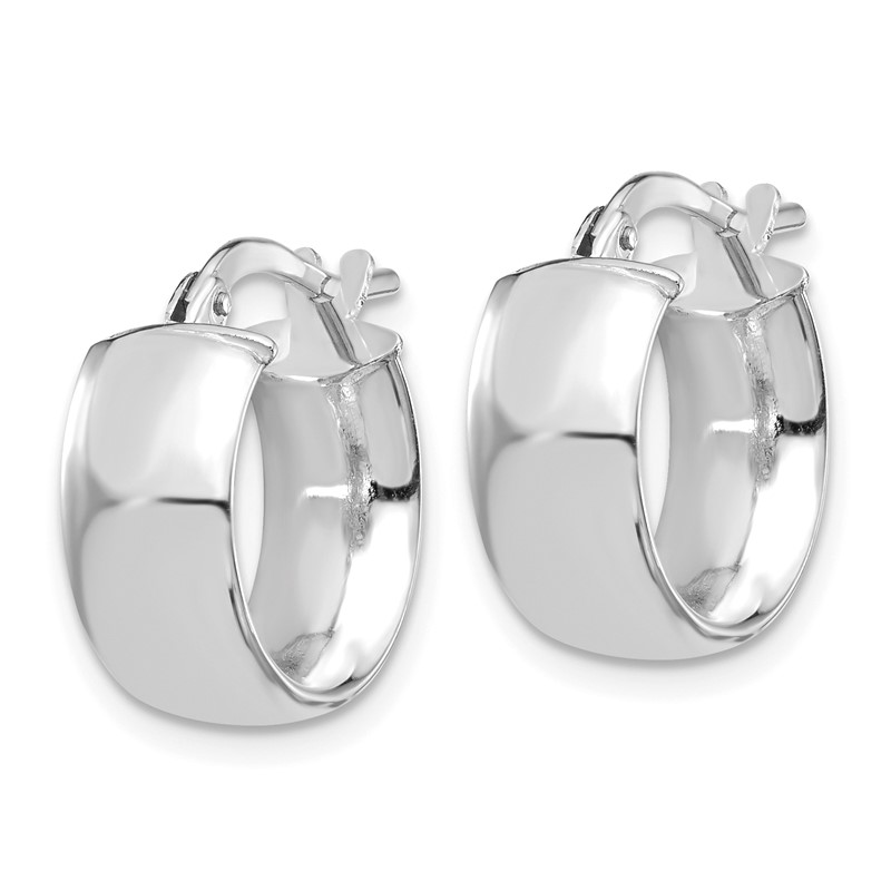 14K w/ White Rhodium Plating 6mm High Polished Huggie Earrings