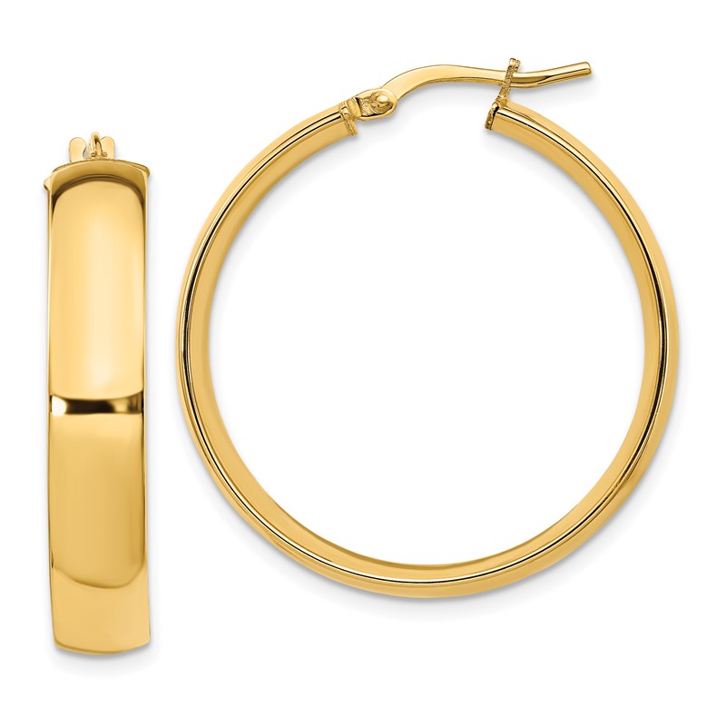 14K 6mm High Polished Hoop Earrings