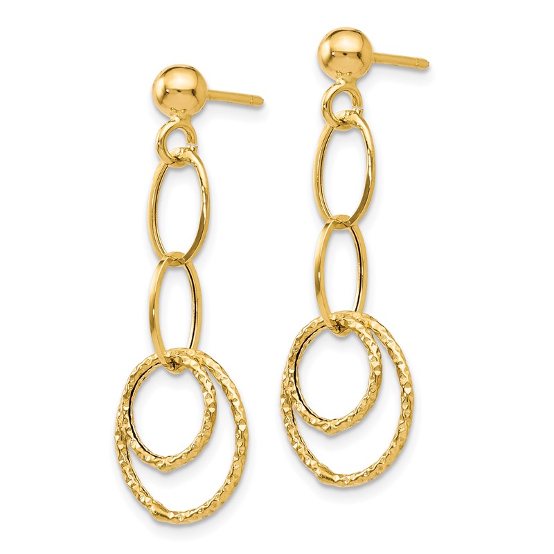 14K Polished and Textured Post Dangle Earrings