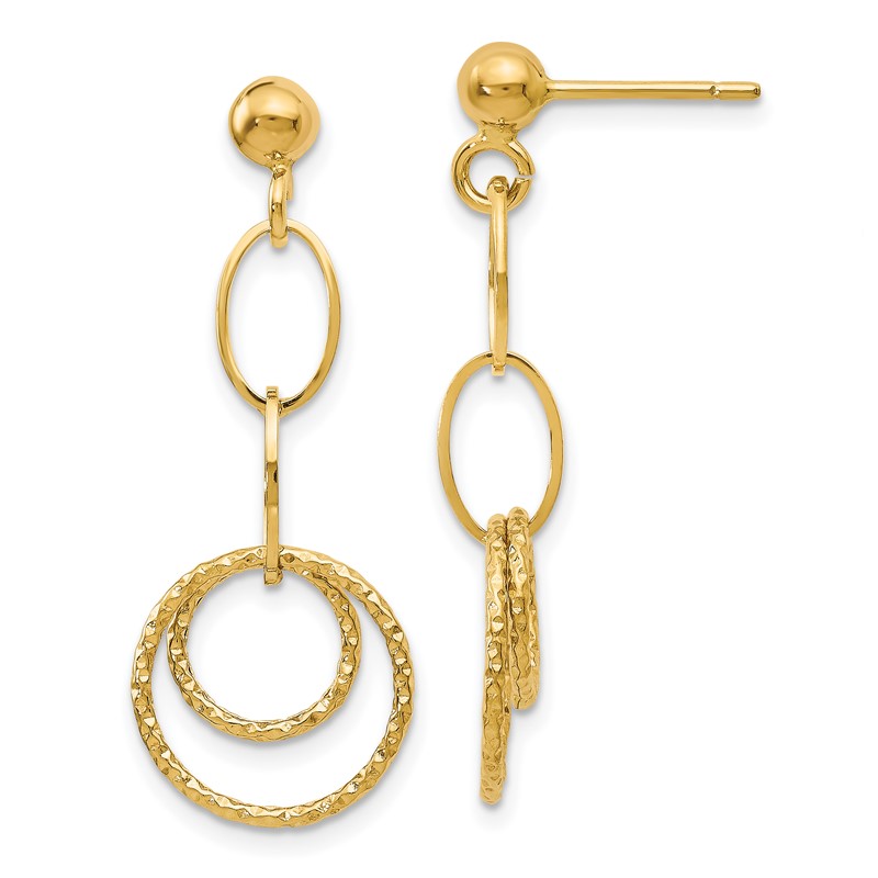 14K Polished and Textured Post Dangle Earrings