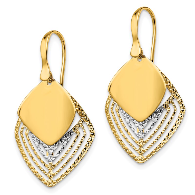 14k White Rhodium Polished Brushed D/C Dangle Earrings