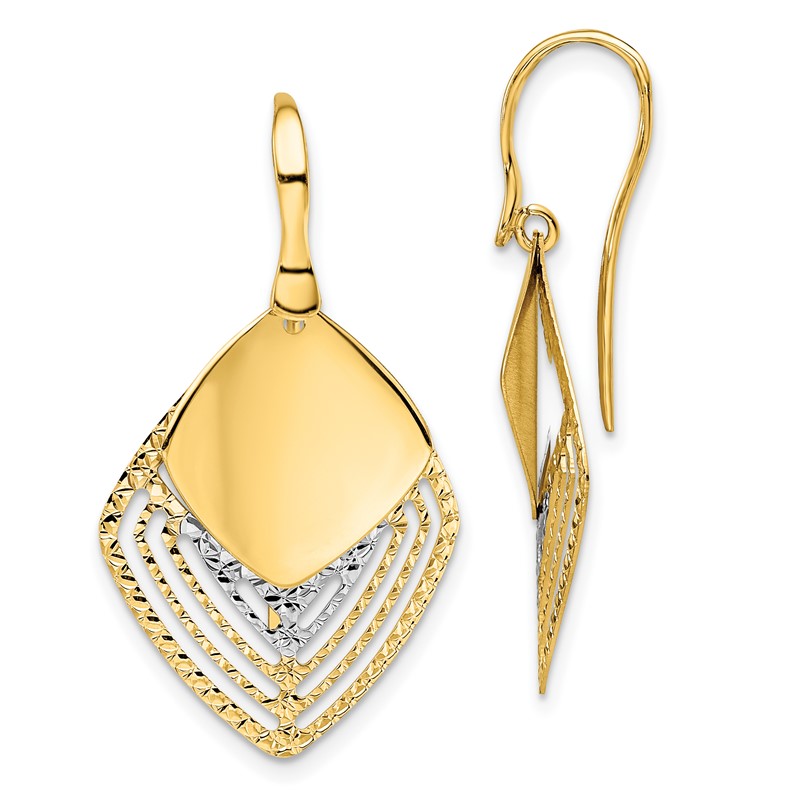 14k White Rhodium Polished Brushed D/C Dangle Earrings