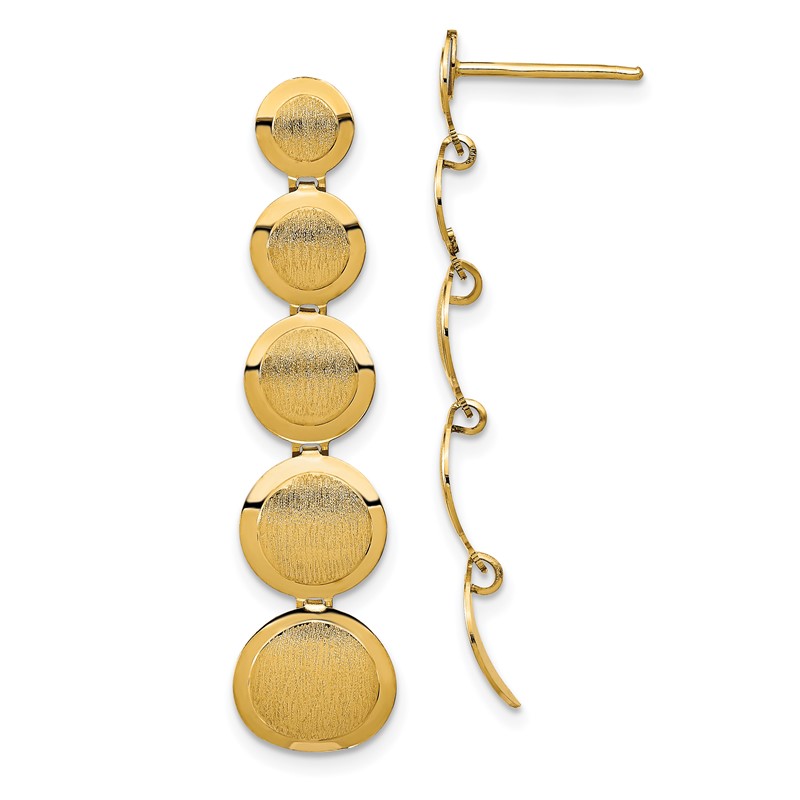 14K Polished and Brushed Post Dangle Earrings