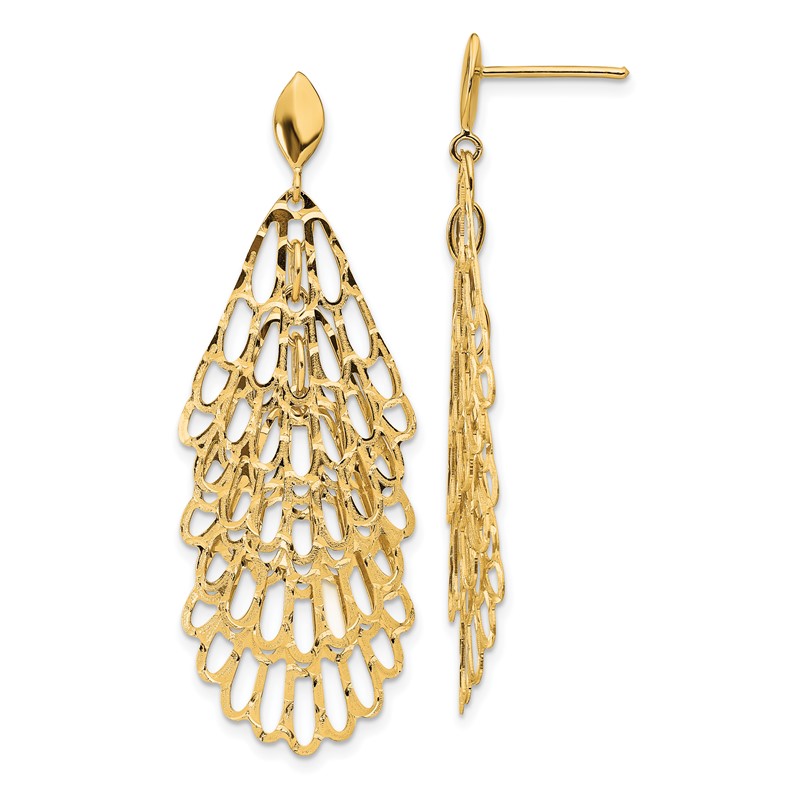 14K Polished and Textured Post Dangle Earrings