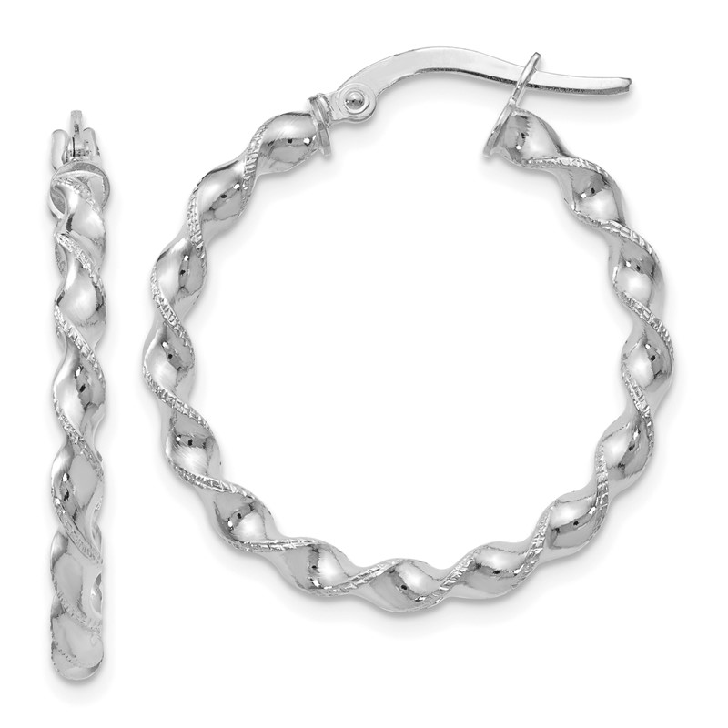 14K White Gold Twisted Hoop Earrings