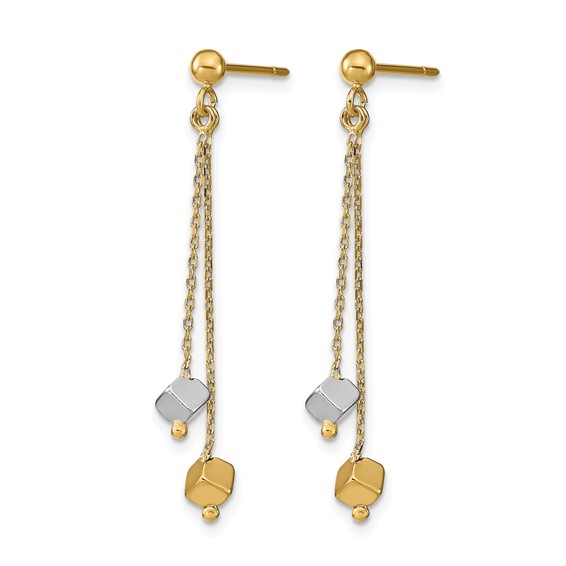 Leslie's 14K Two-tone Polished Beaded Post Dangle Earrings