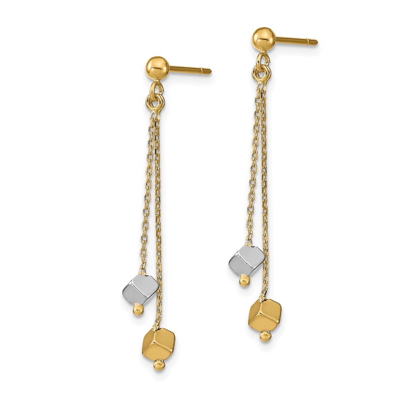 14K Two-tone Polished Beaded Post Dangle Earrings