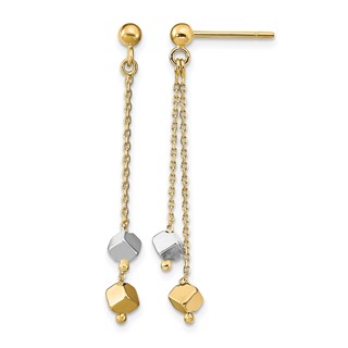 Leslie's 14K Two-tone Polished Beaded Post Dangle Earrings