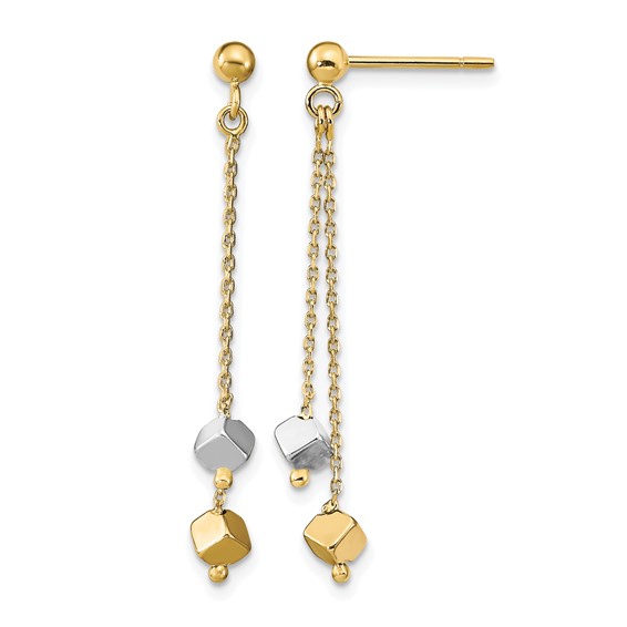 Leslie's 14K Two-tone Polished Beaded Post Dangle Earrings