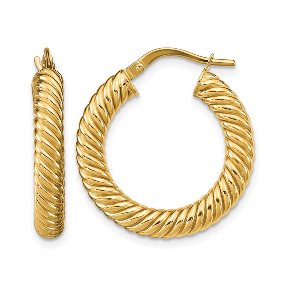 Leslie's 14K Polished Textured Hoop Earrings
