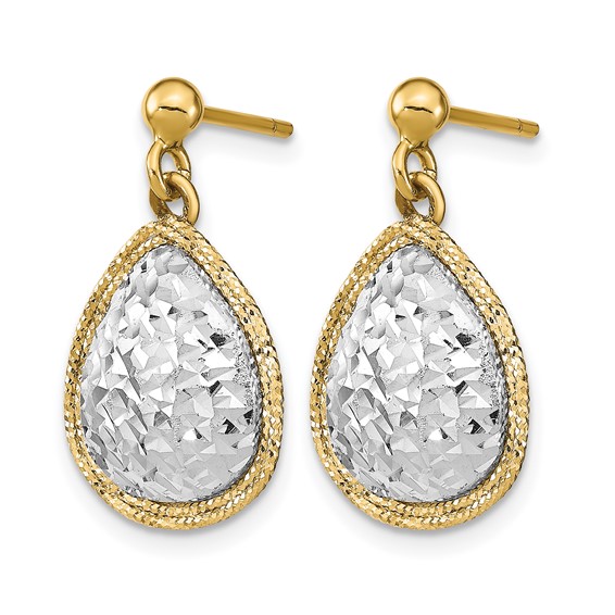 Leslie's 14k Two-Tone Polished D/C Teardrop Post Dangle Earrings
