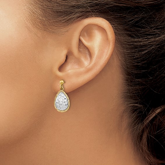 Leslie's 14k Two-Tone Polished D/C Teardrop Post Dangle Earrings