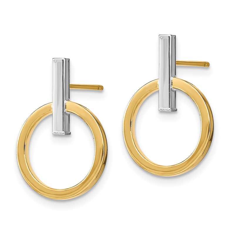 14K w/ White Rhodium Polished Post Dangle Earrings