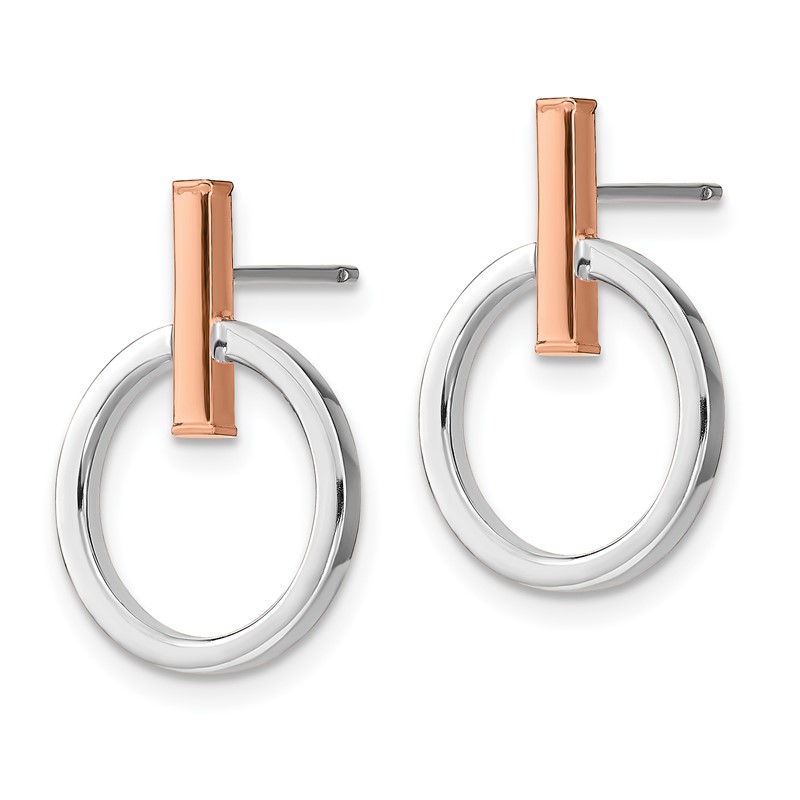 14K with White Rhodium and Rose Gold-Plating Polished Post Dangle Earrings