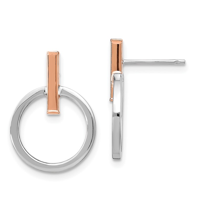 14K with White Rhodium and Rose Gold-Plating Polished Post Dangle Earrings